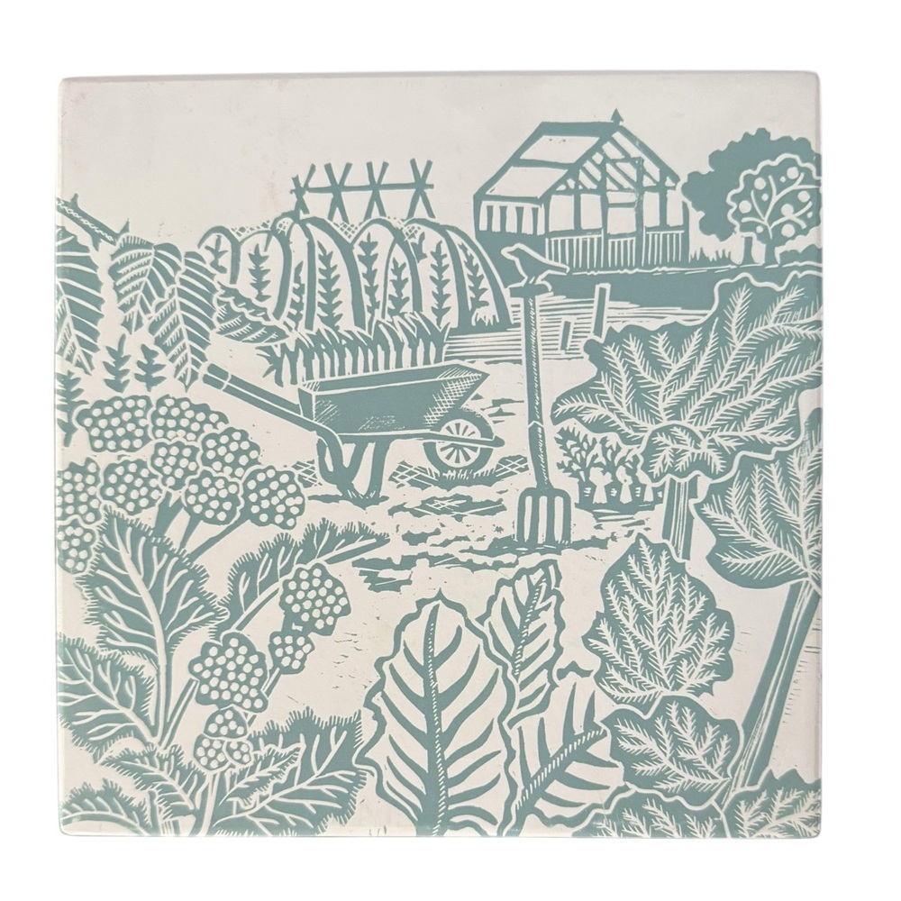 NEW In the Allotment Country Garden by Kate Heiss Blue & White Stoneware Trivet